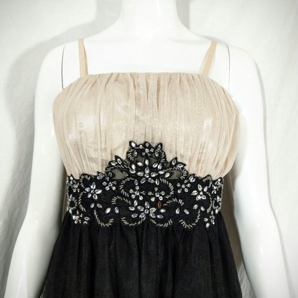 Champagne & Black Embellished Formal Dress EUC - Picture 3 of 5
